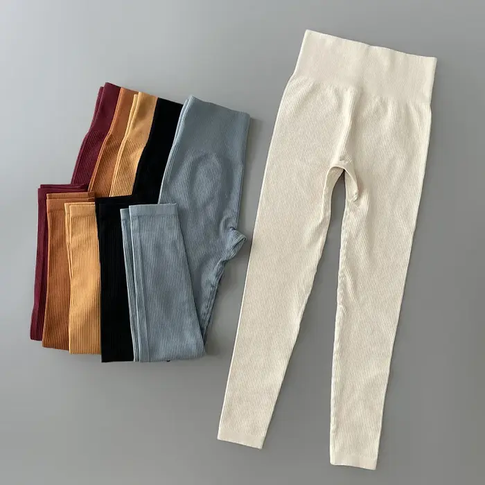 Pantalons de Yoga côtelés pour femmes, Leggings de gymnastique taille haute, collants de Sport, Fitn