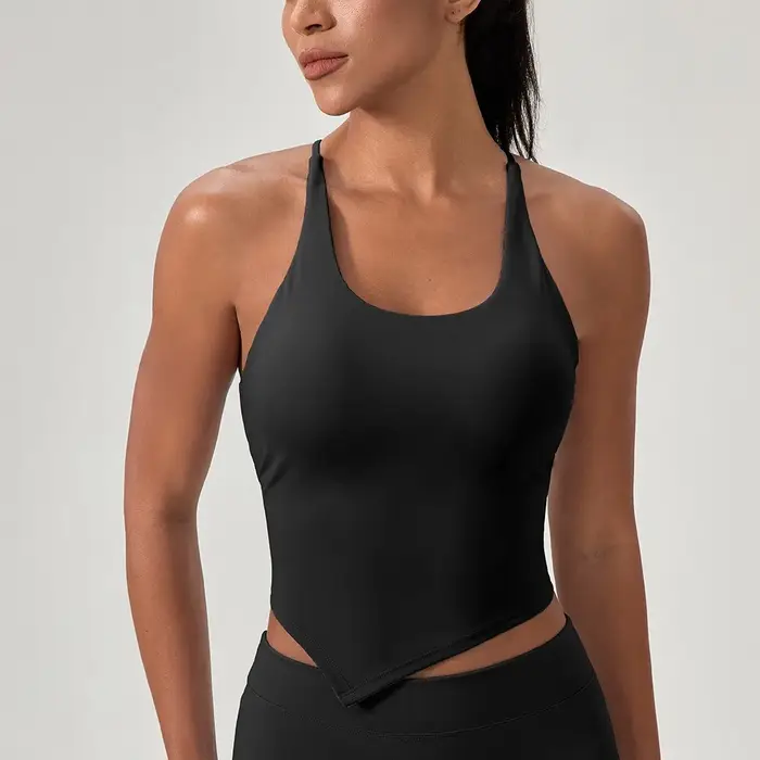 Débardeur de yoga rembourré effet seconde peau pour femme, séchage rapide, extensible, pour la course et la gym