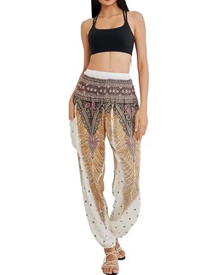 Boho Yoga pantalon jambe large femmes Harem bohème Vintage imprimé coupe ample