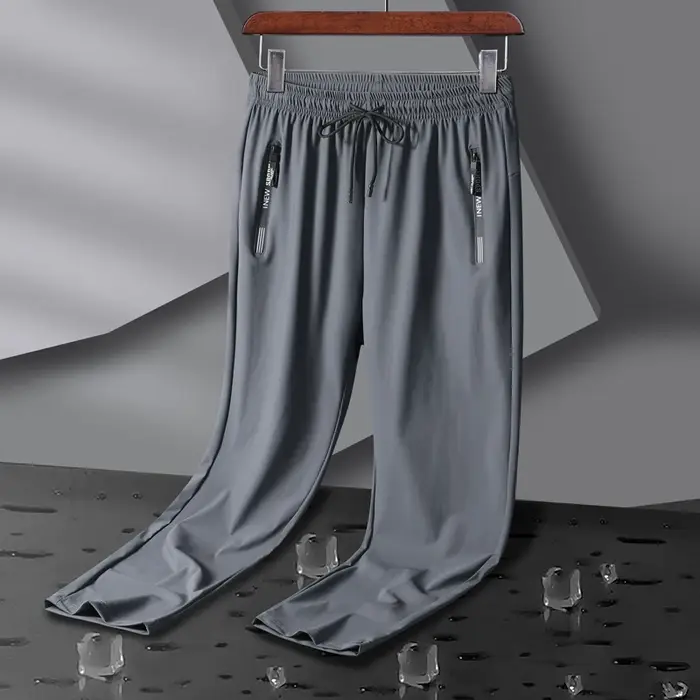 Pantalon de Sport élastique respirant pour hommes, en soie glacée, pour Jogging, survêtement fin, dé
