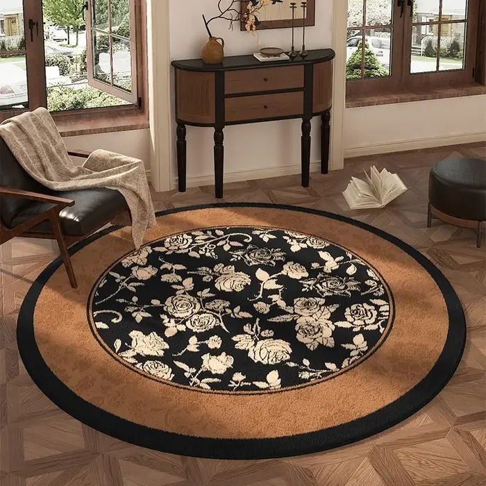 Tapis rond classique à damier noir et marron