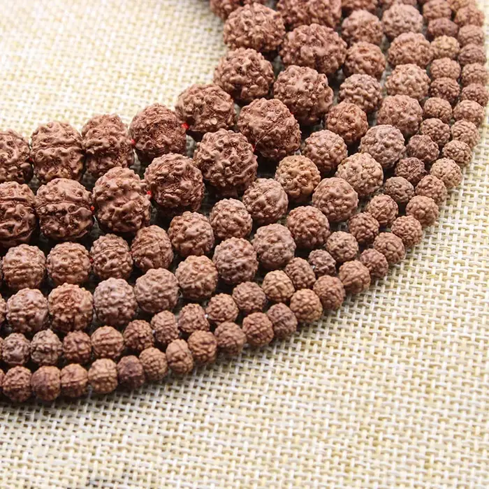 Perles Mala Rudraksha naturelles, 108 pièces, 6, 8, 10, 12 mm, prière bouddhiste pour Bracelet, coll
