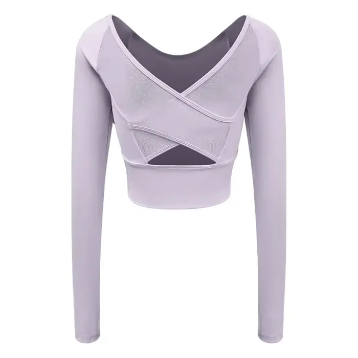Haut de sport à manches longues pour femme, effet seconde peau, avec soutien-gorge intégré et design