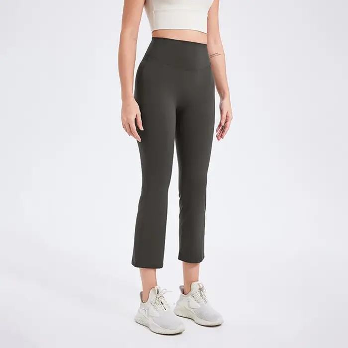 Pantalon de yoga Capri pour femmes, extensible, doux, taille haute, pantalon de fitness, couleur uni