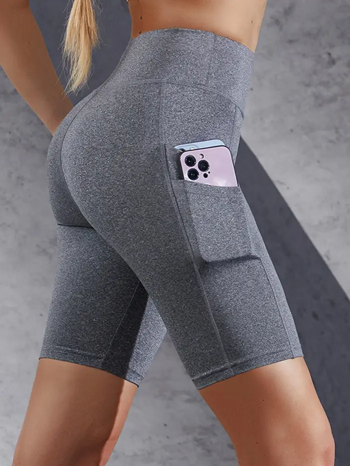 Short de yoga skinny avec poches latérales pour femme, haut de sport, jogging, course à pied, fitnes