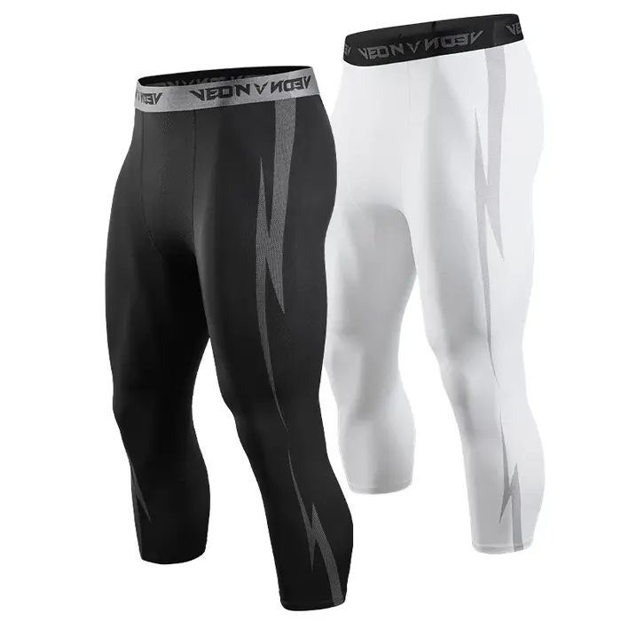 Pantalon de Compression 3/4 pour hommes, Leggings athlétiques Capri secs et Cool, couche de base de 