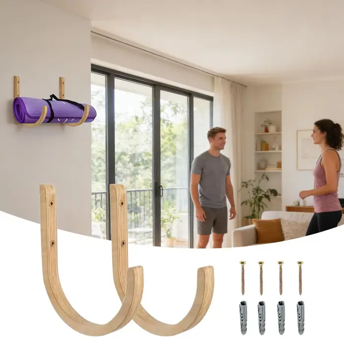 Support mural en bois pour tapis de yoga