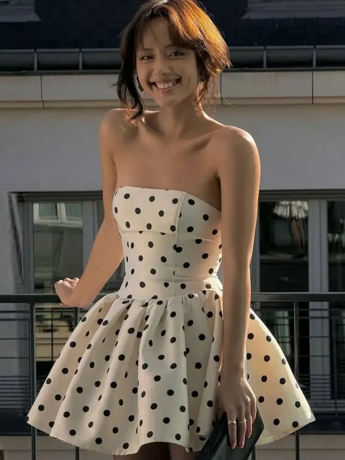 Robe Tube sans bretelles pour femmes, vêtements d'été, ligne A, robe De bal, imprimé à pois, tenues 