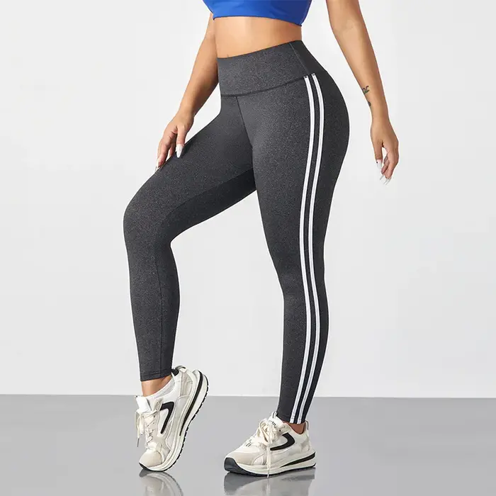 Une pièce sport décontracté côté rayure pantalon taille haute 4 voies Stretch respirant course entraînement Yoga Legging