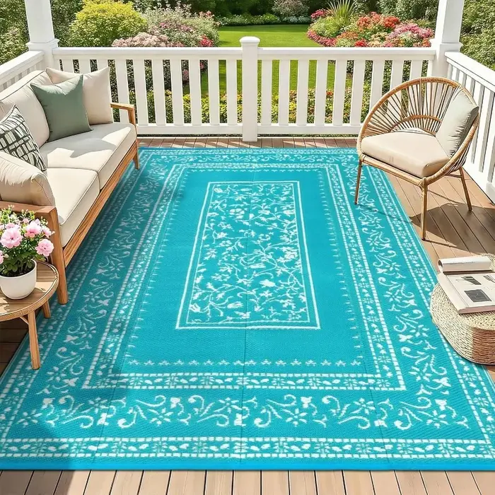 Tapis d'extérieur à imprimé floral bohème