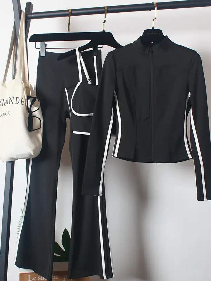 Ensemble de costumes de yoga 3 pièces pour femmes : Manteau de printemps