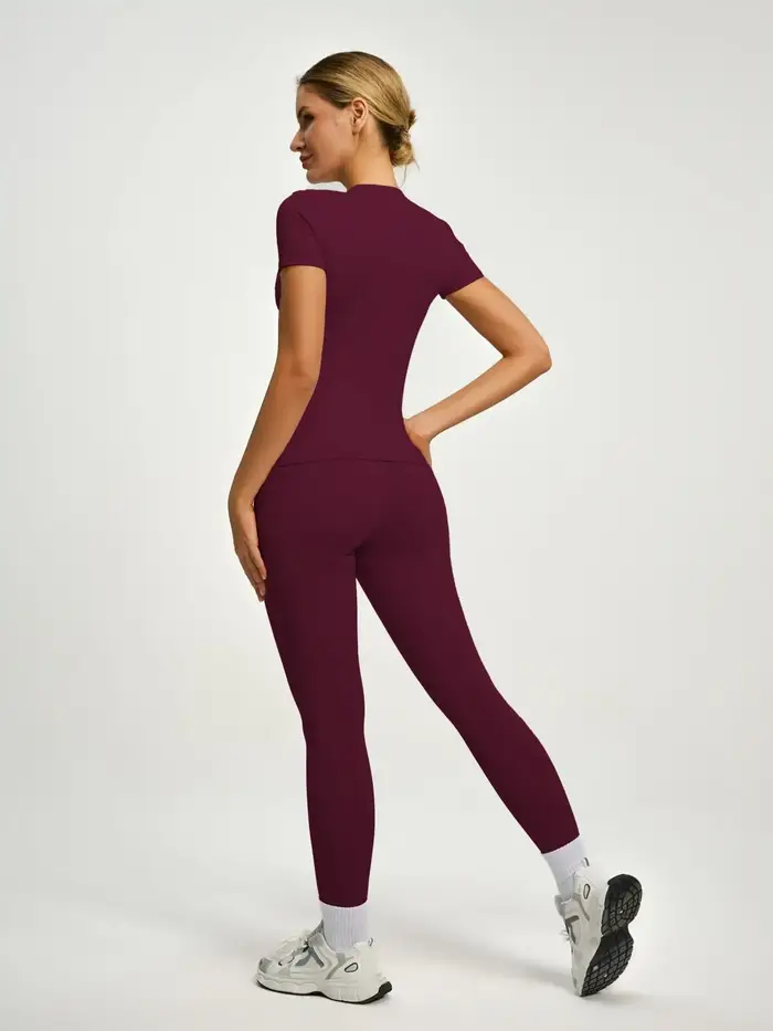 Ensemble sportif à manches courtes pour femmes, ensemble pantalon de Yoga et T-Shirt taille haute, i