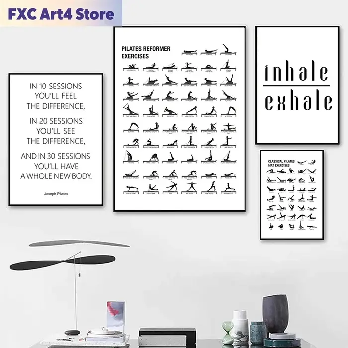 Affiche de tableau d'entraînement Pilates sans cadre, impressions sur toile, décoration murale pour salle de yoga, cadeau Pilates, guide de musculation, peinture pour salle de sport