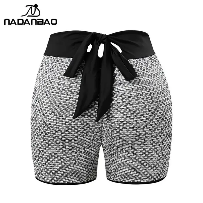 Nadanbao Sexy à carreaux taille haute pêche hanche pantalons de Yoga nid d'abeille Fitness Shorts do