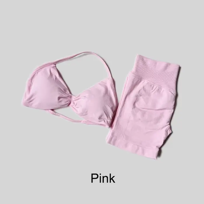 Ensemble de Yoga pour femmes, Fitness, gymnastique, couleur unie, taille haute, pêche, Legging court
