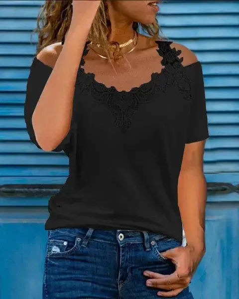 Vêtements en dentelle à manches courtes pour femmes