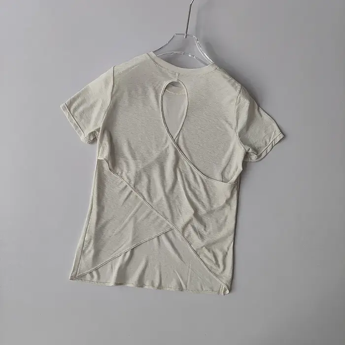 Vêtements de Yoga pour femmes, chemisier à manches courtes, croix creuse, maille fine, beau dos, che