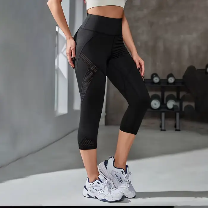 Pantalon de Yoga taille haute en maille, Leggings Capri pour femmes, contrôle du ventre, entraînemen