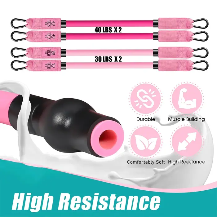 Kit de barre de Pilates multifonctionnel avec bandes de résistance 140lbs pour exercices de fitness et entraînement en salle de sport