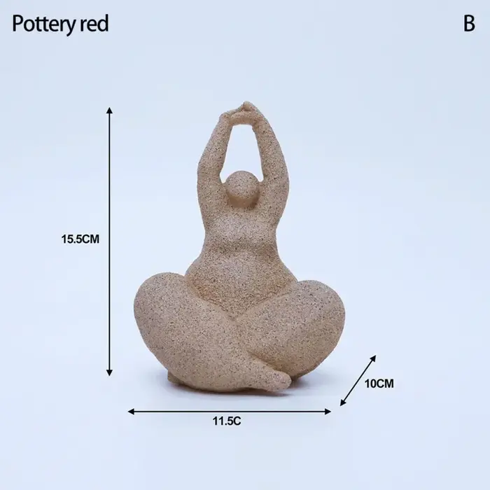 Sculpture abstraite de femme en yoga en résine rouge terre cuite