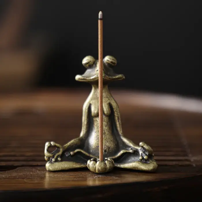 Statue de grenouille Zen de méditation en laiton Antique