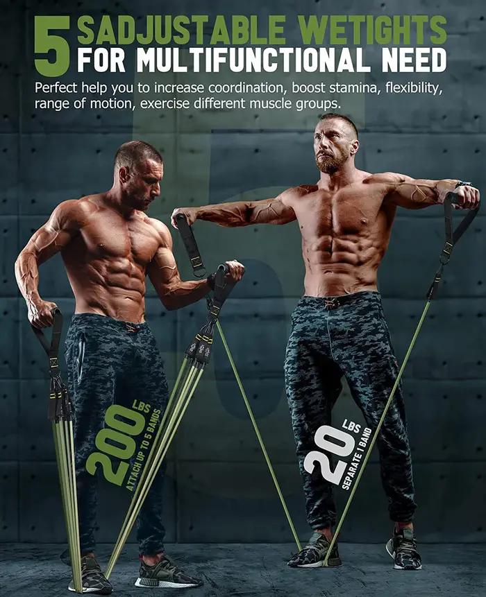 Set d'élastiques pour l'entraînement physique, 5 tubes, avec injecteur de porte, sangles de rinçage