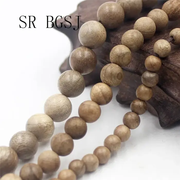 Perles de méditation mala rondes en bois naturel