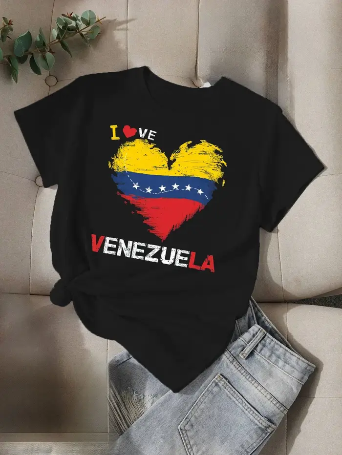 T-shirt Comfit femme I LOVE VENEZUELA vêtements esthétiques femmes manches courtes haut de rue T-shi