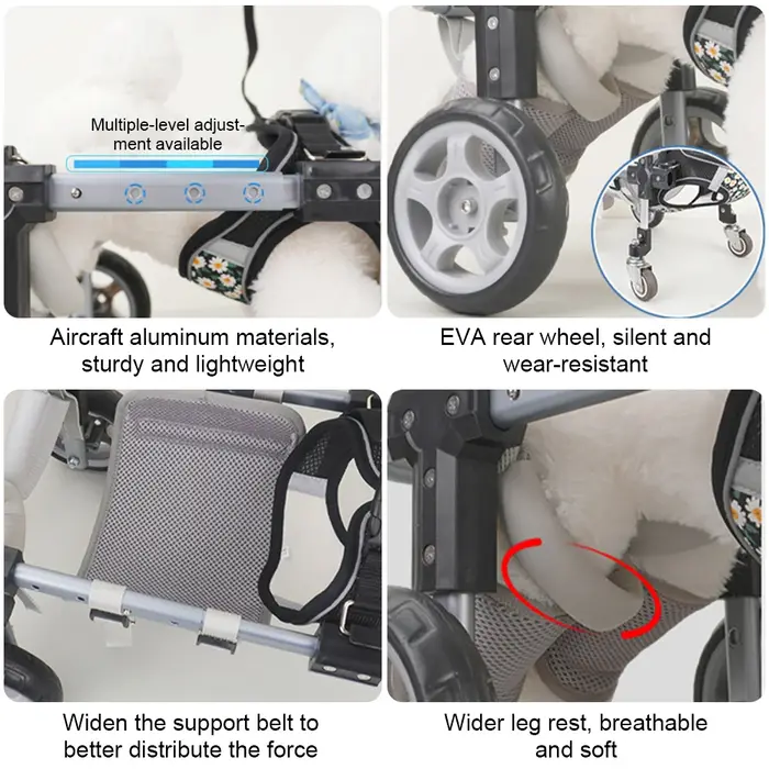 Entraînement de rééducation fauteuil roulant réglable pour chien pour jambes arrière pour chiens handicapés Support en aluminium léger chariot de mobilité pour animaux de compagnie