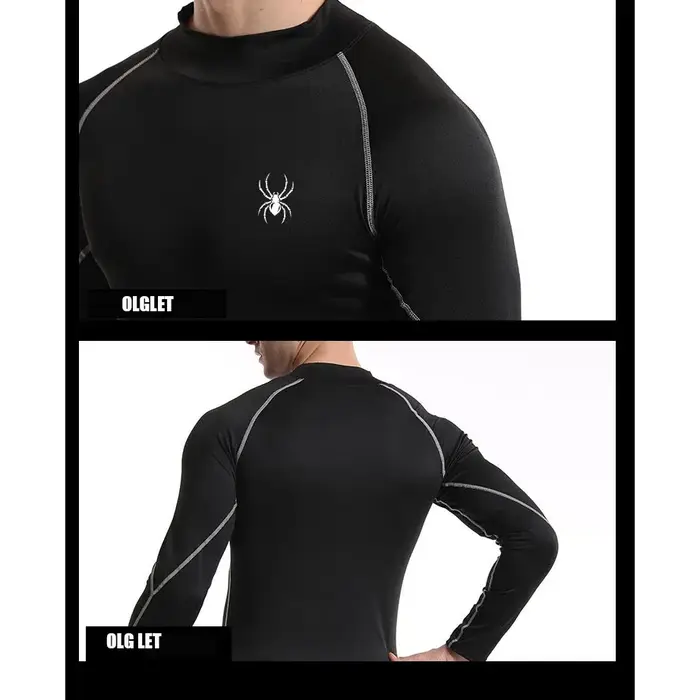 T-shirts de course à manches longues pour hommes, chemises de Sport à Compression, impression araign