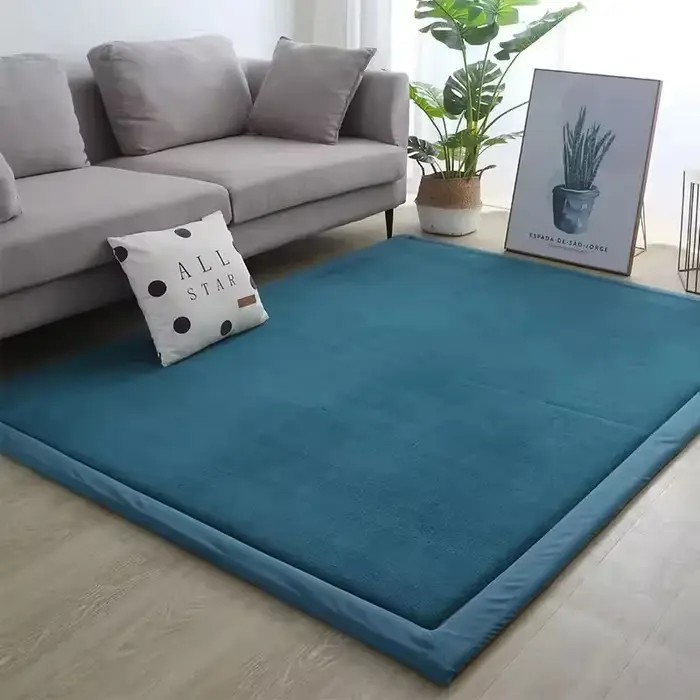 Tapis rectangulaire épais de couleur unie pour salon