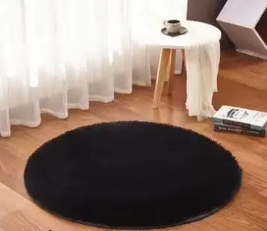 Tapis rond noir avec longue peluche, tapis soyeux moderne, couvertures super douces pour salon, tapi