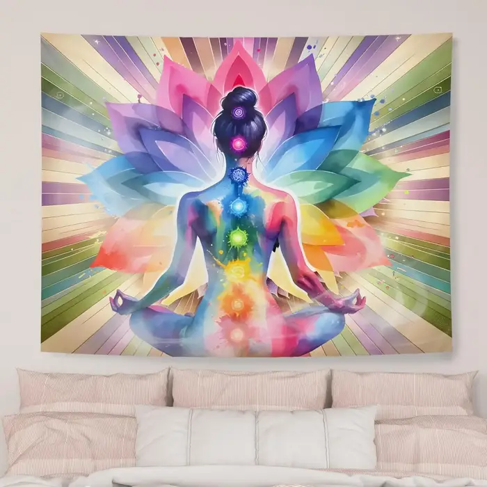 Chakra Yoga méditation tapisserie murale Art spirituel Boho décor pleine conscience salle de pratique suspendu coloré Mandala Design