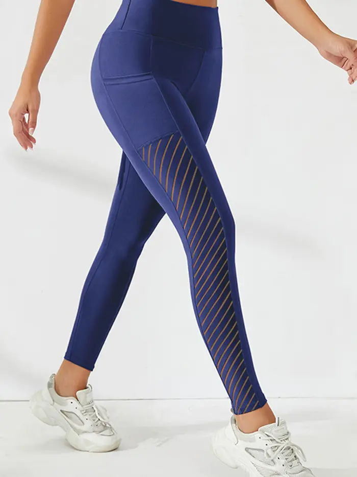 Pantalon de Yoga taille haute en maille latérale pour femmes, Leggings avec poches, contrôle du vent
