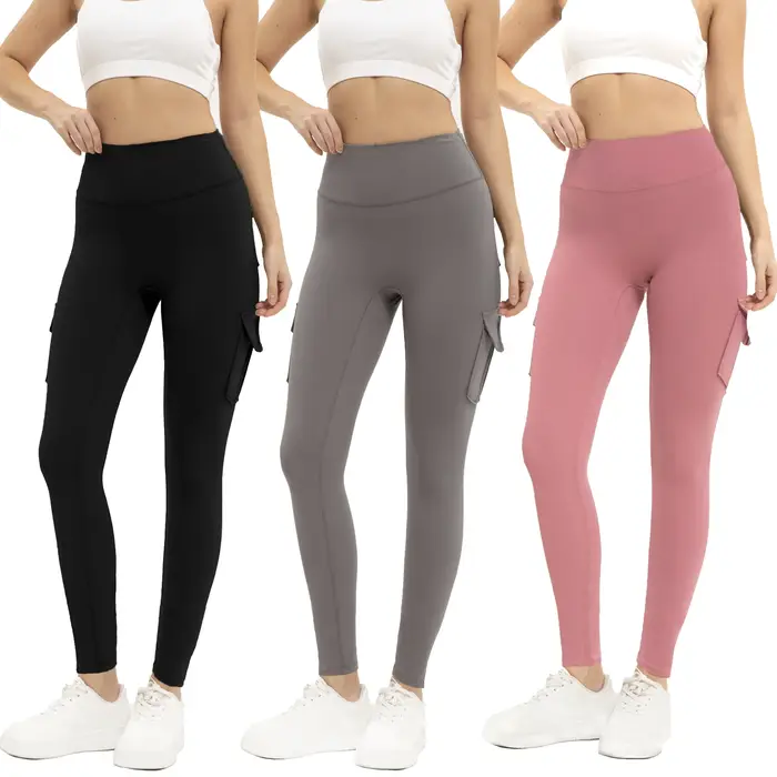 Leggings de gymnastique de couleur unie pour femmes, 3 pièces, taille haute, pantalon de Yoga, Fitne