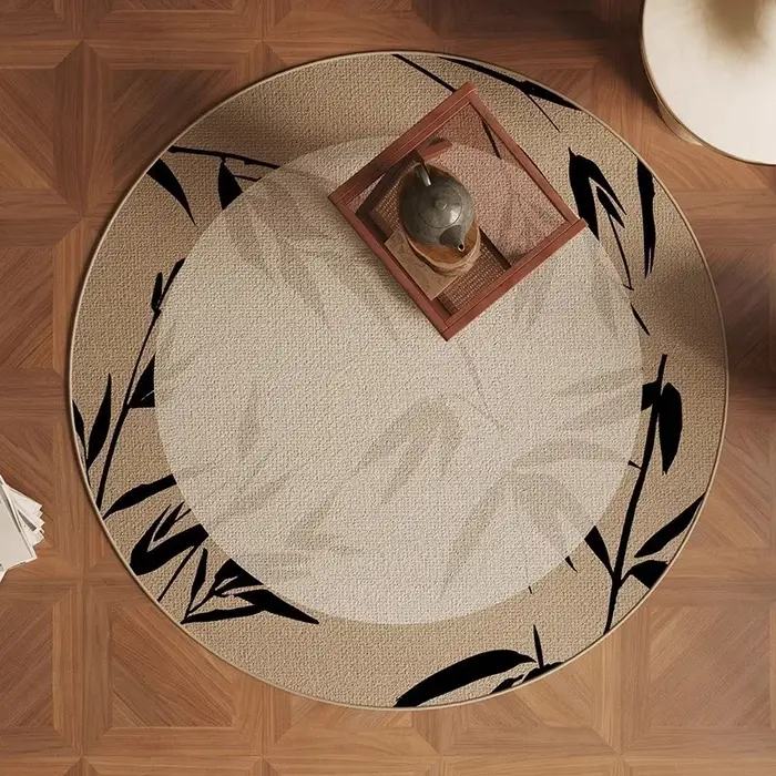 Tapis rond de style zen en bambou et encre chinoise