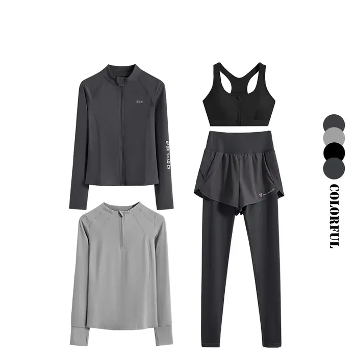 DRUR-Ensemble de 4 pièces de yoga pour femme, soutien-gorge de sport, leggings et vestes taille haut