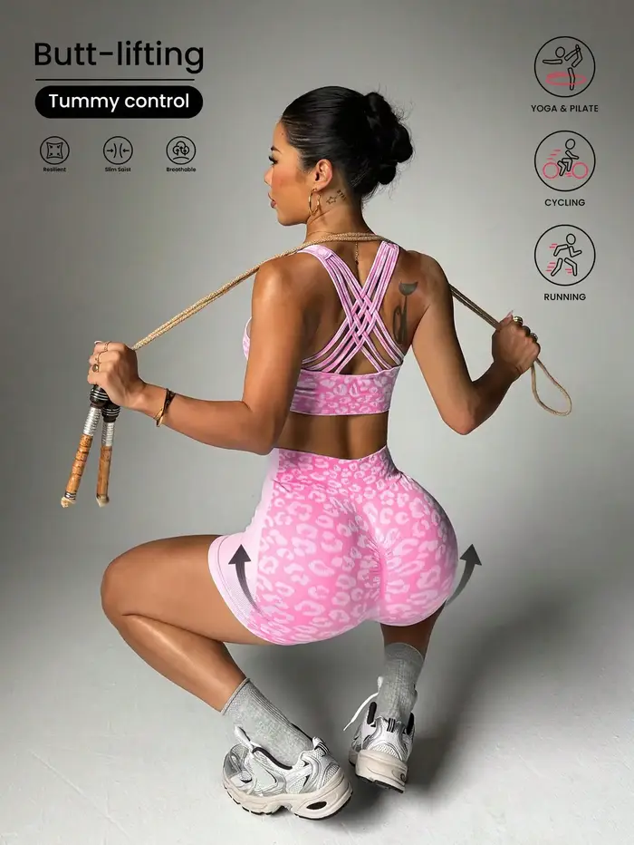 Ensemble de yoga imprimé léopard taille haute et moulant le ventre pour femme