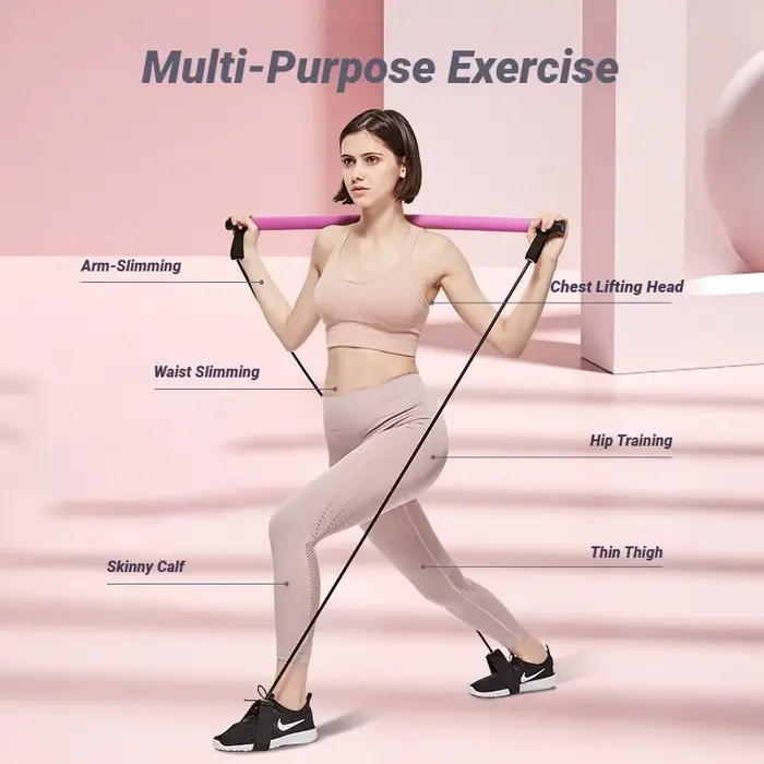 Barre de yoga et de pilates portable avec bande de résistance, pour tonification musculaire, étirement, entraînement sportif, exercice physique, corde de tension