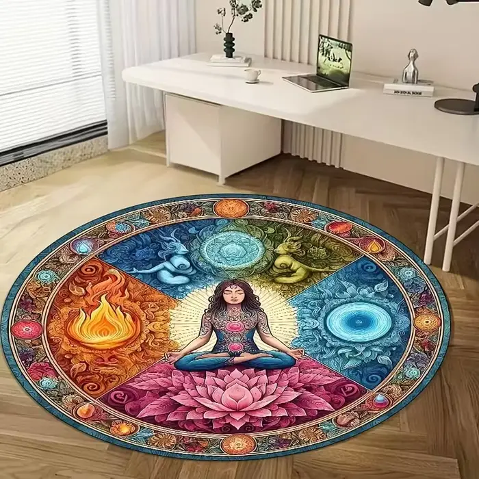 Tapis de sol rond pour la méditation des chakras, le yoga et les mandalas, tapis de sol pour studio