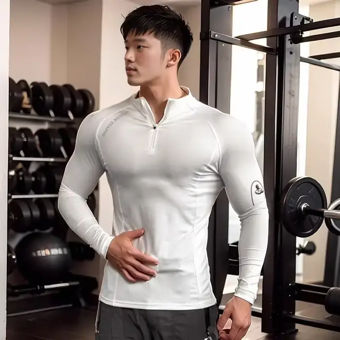Haute qualité fermeture éclair col rond hauts sport printemps automne fitness T-shirt hommes à manch