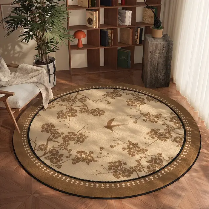 Tapis rond classique à damier noir et marron
