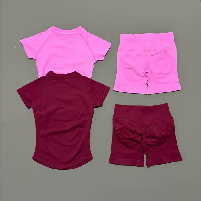 Ensemble de sport et yoga 2 pièces pour femme, taille basse, short à effet galbant, manches courtes,