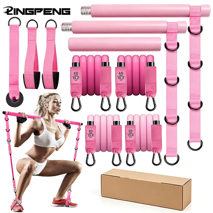Kit de barre de Pilates multifonctionnel avec bandes de résistance 140lbs pour exercices de fitness et entraînement en salle de sport