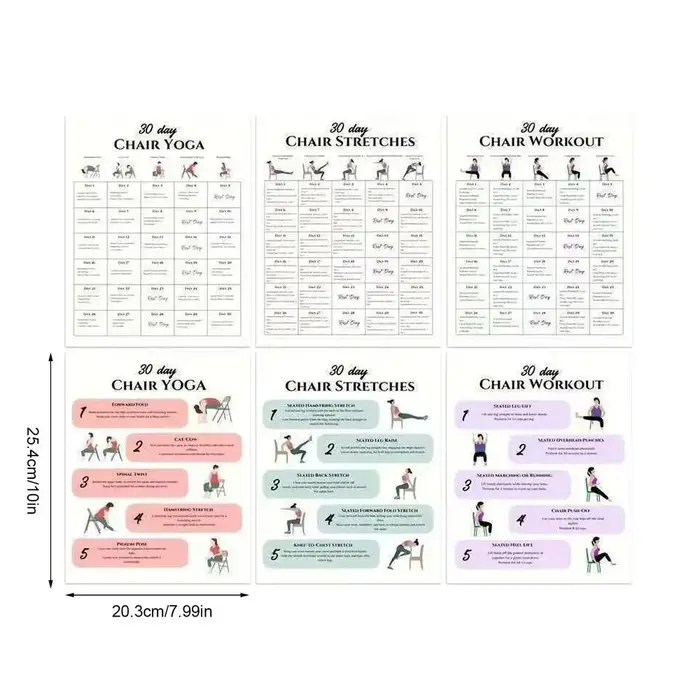 Affiches de Fitness, 6 pièces, exercices de chaise de 30 jours, affiches de Plan pour personnes âgées, Yoga, Postures assises, graphiques d'exercices pour les Sports du matin