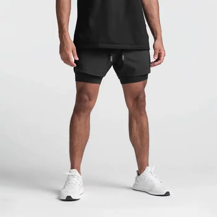Short de sport respirant à double couche, 2 en 1, pour homme, tenue de gym, fitness, musculation, en