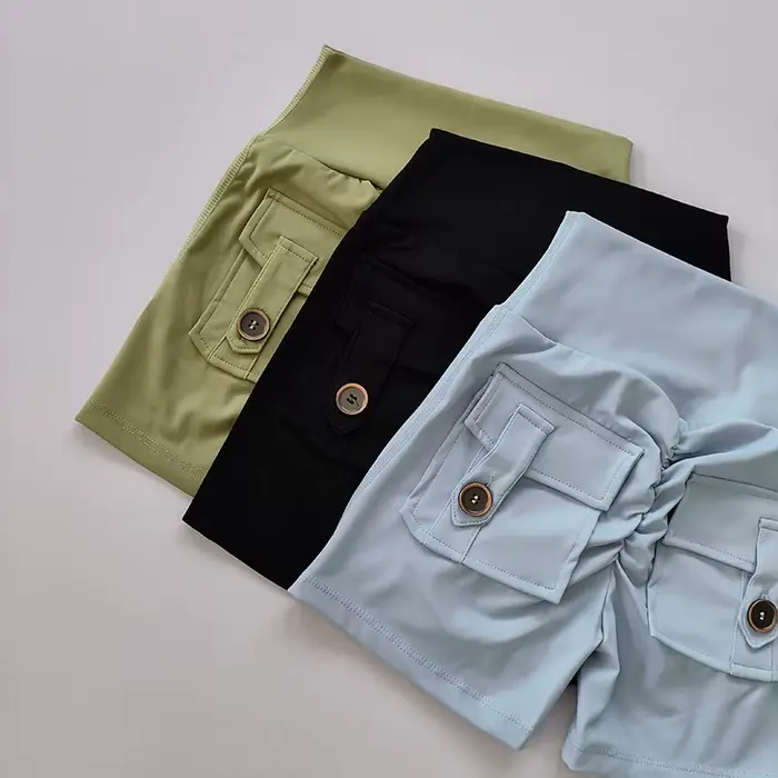 Short de Fitness sans couture, couleur chair, taille haute, pêche, avec poches, serré, sport, course