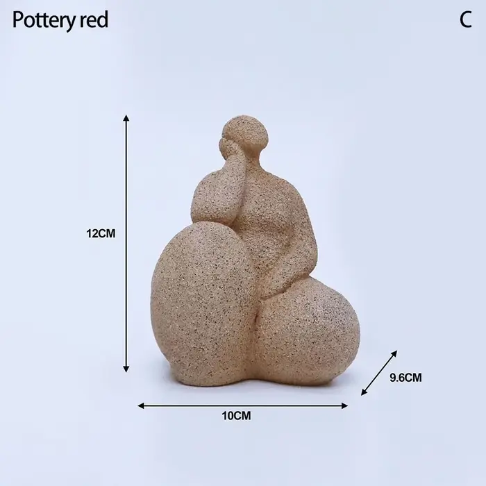 Sculpture abstraite de femme en yoga en résine rouge terre cuite