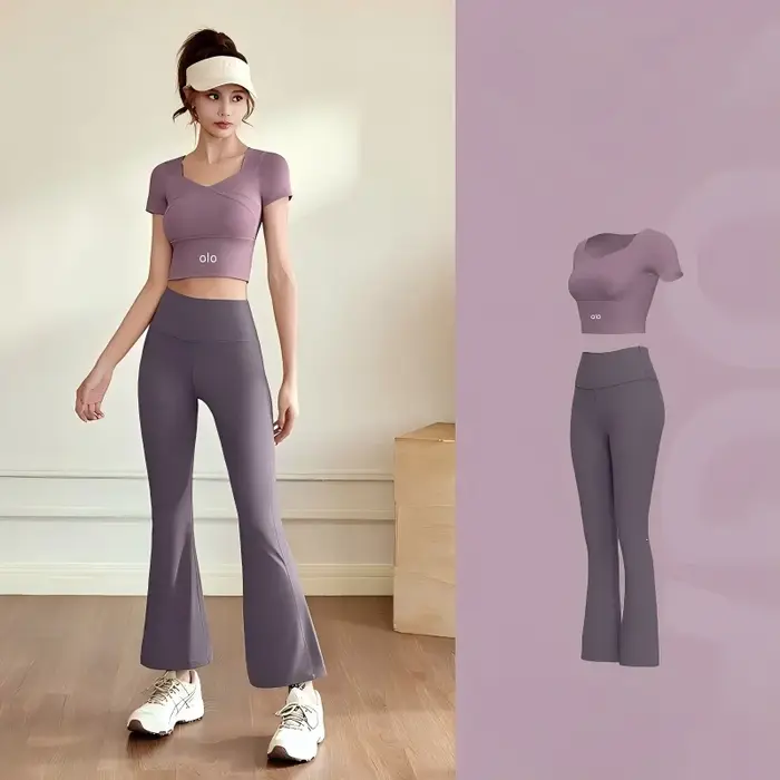 Tenue de yoga avec haut de sport à manches courtes ultra-extensible – Coupe ajustée