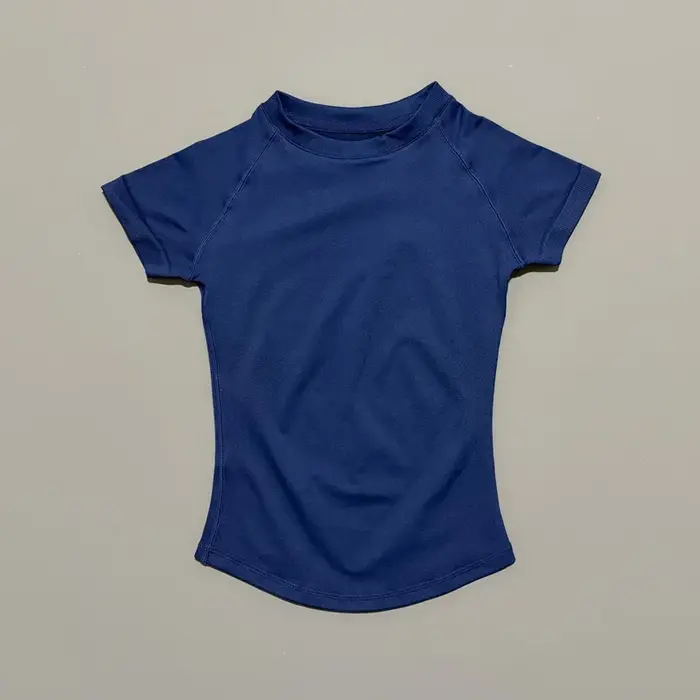 HISTELLO Df Haut de sport uni à manches courtes pour femme, sans couture, pour yoga, fitness, gym, j